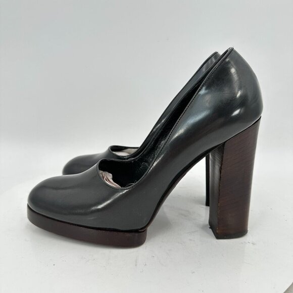 Gucci Women Size 9B Black Leather Platform Slip On Pump Block Heel Shoes - Picture 1 of 11